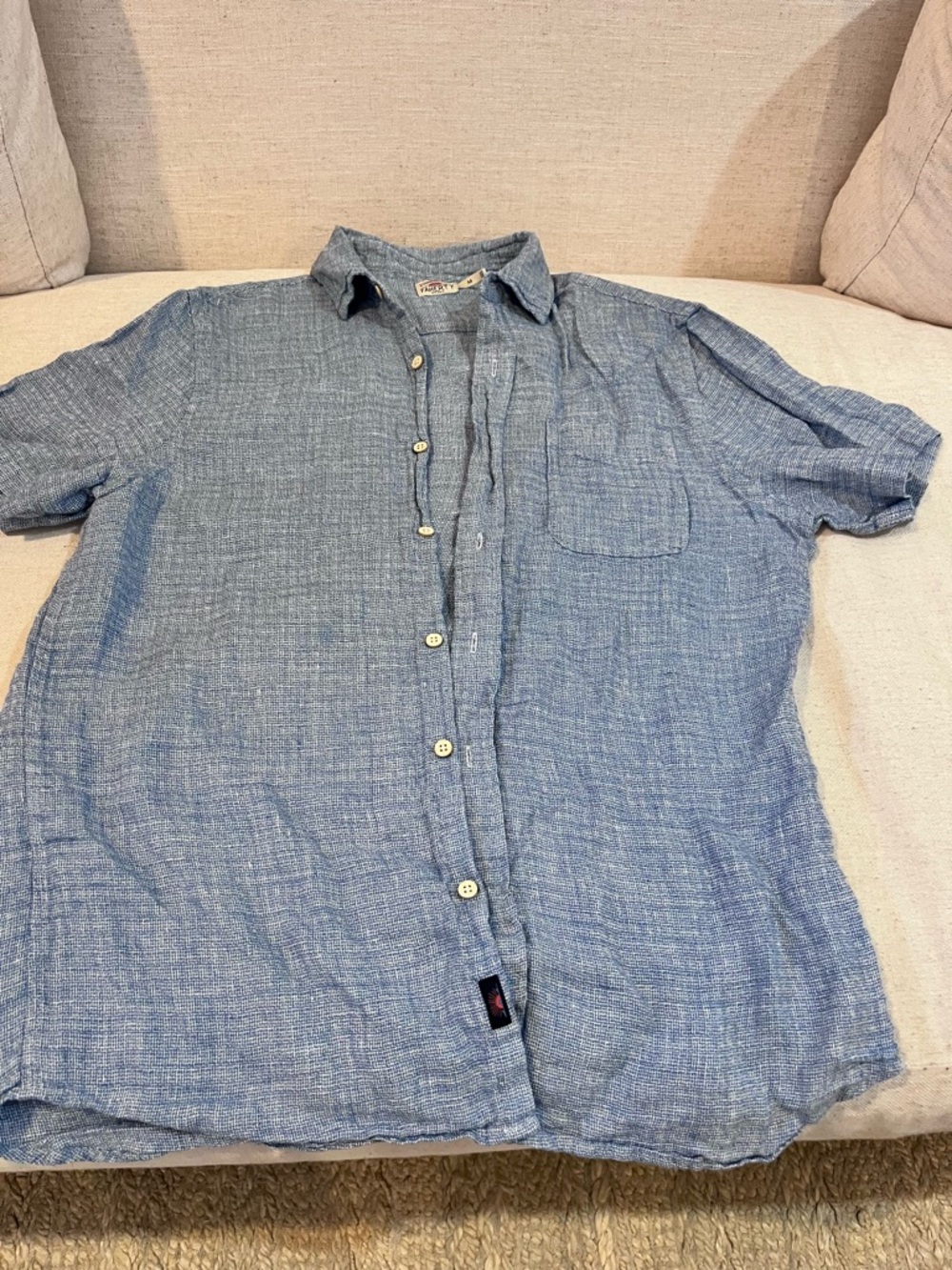 Faherty Short-Sleeve Linen Blend Button-Down in Light Blue